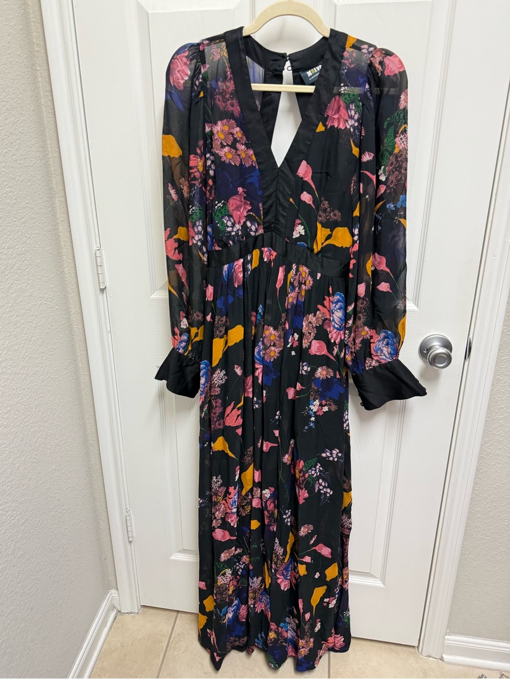 Anthropologie Maeve Black Floral Longsleeve Maxi Dress